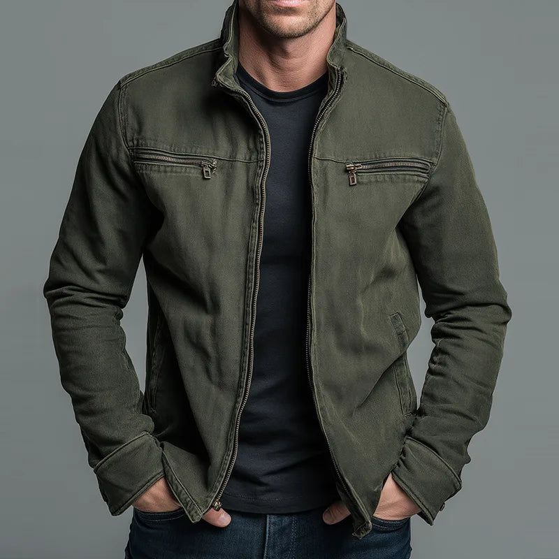 Cotton Zip Jacket, Vintage Washed Casual Coat