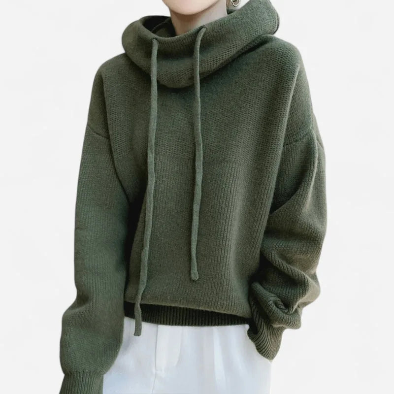 Oversized Cowl Neck Knit Hoodie