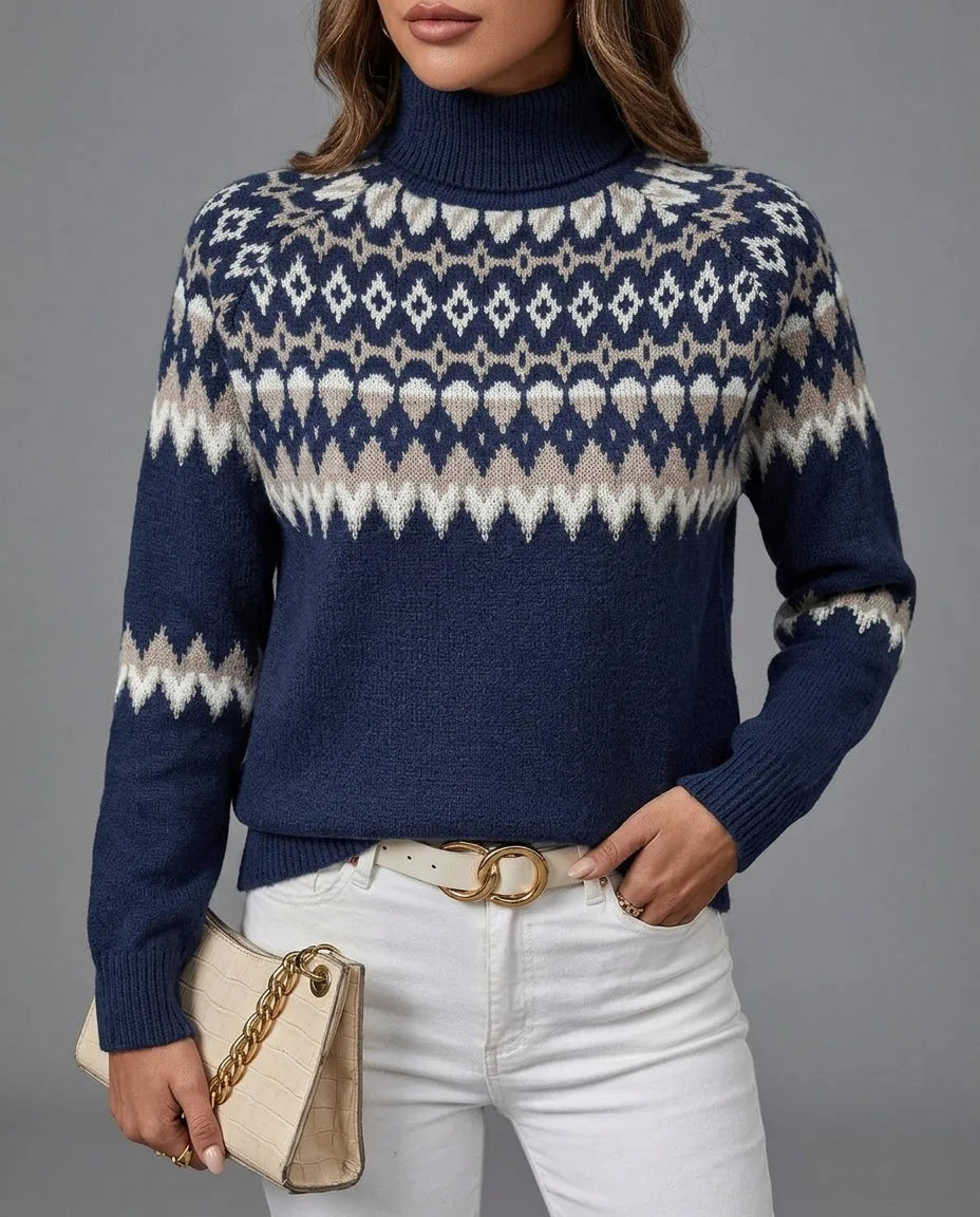 Fair Isle Polo Neck Jumper in Soft Knit