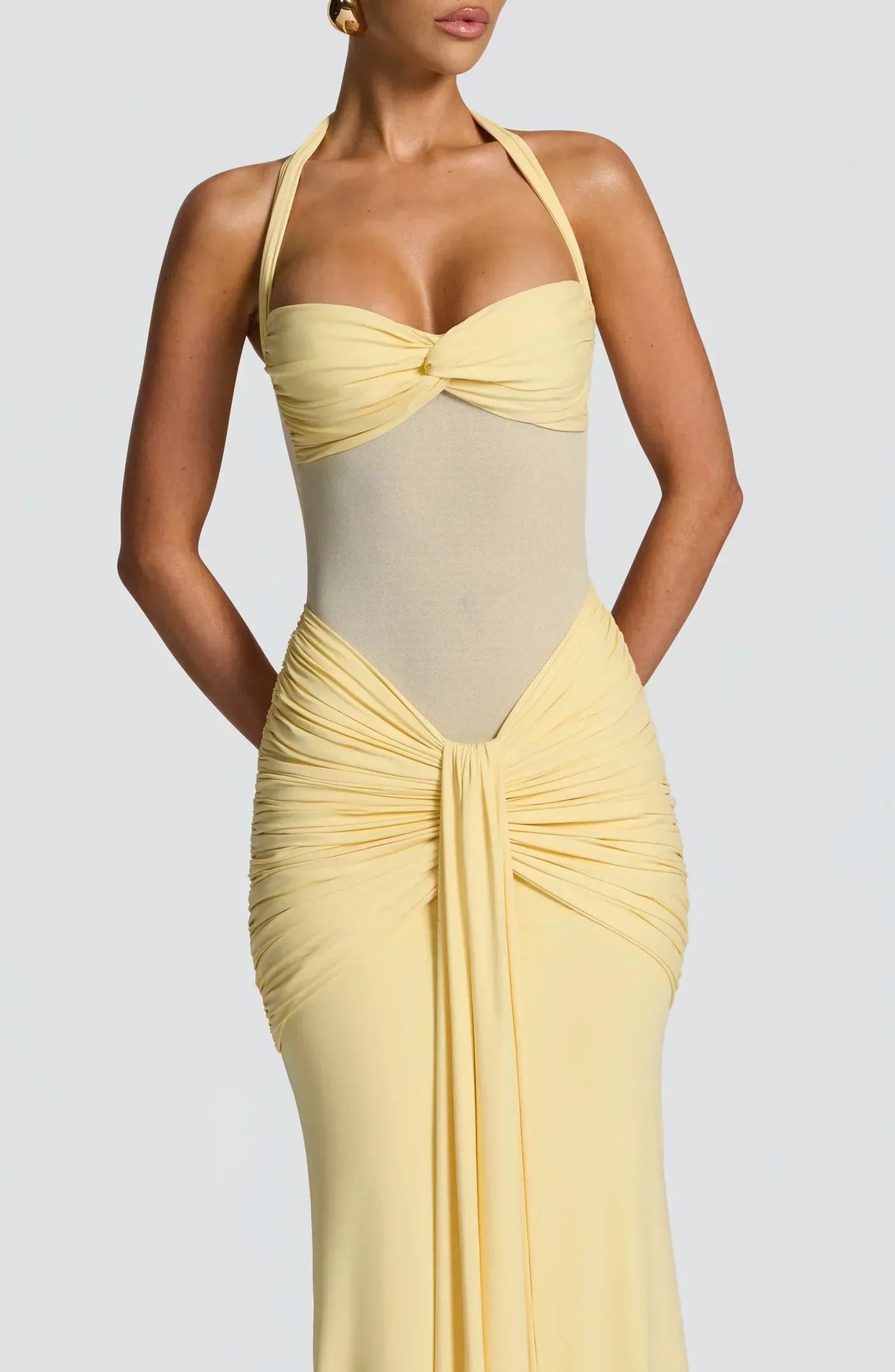 Eloise | Halter Neck Mesh Panel Evening Maxi Dress for Women