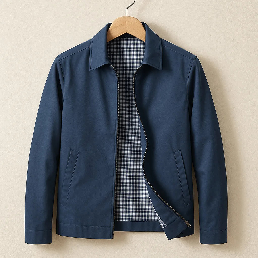 Lined Harrington Jacket with Checked Interior