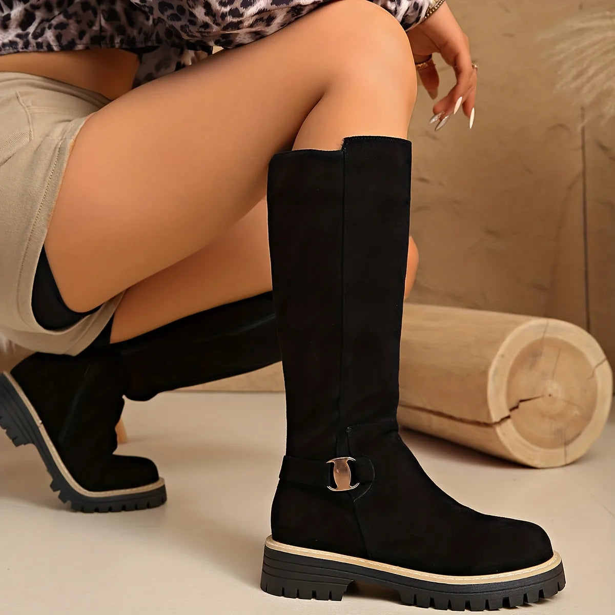 Edith | Knee High Suede Boots for Women with Buckle Detail