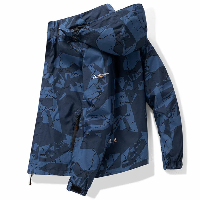 Hooded Winter Ski Jacket with Geometric Print