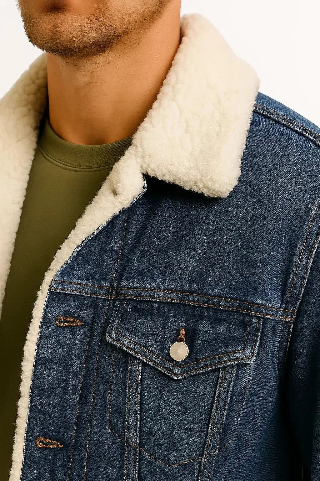 Warren | Men's Fleece-Lined Denim Jacket with Shearling Collar