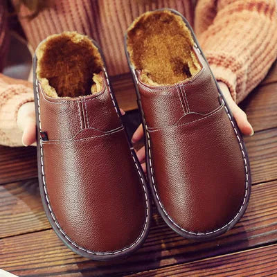 Wesley | Waterproof Leather Fleece-Lined Mule Slippers for Men