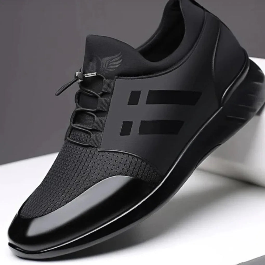 Matthew | Orthopedic Black PU Trainers for Men with Arch Support