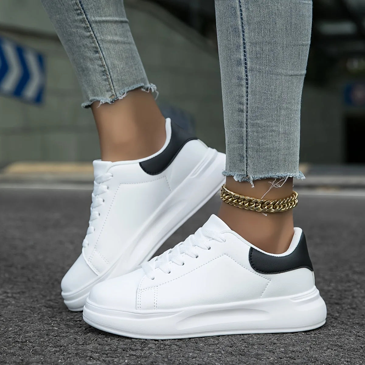 Comfort White Leather Platform Trainers
