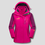 Bright pink and magenta 3-in-1 winter jacket with fleece liner, adjustable hood and zipped pockets
