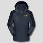 Grey and black 3-in-1 winter jacket with layered fleece collar and zipped chest pocket detail