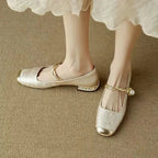 Braided Pearl Strap Brocade Mary Jane Flats for Women image 11