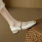 Braided Pearl Strap Brocade Mary Jane Flats for Women image 9