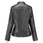 Women's Fitted Faux Leather Biker Jacket with Quilted Shoulders image 10