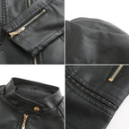 Women's Fitted Faux Leather Biker Jacket with Quilted Shoulders image 11