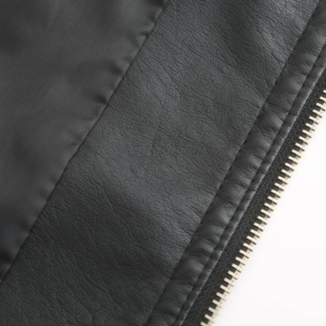 Women's Fitted Faux Leather Biker Jacket with Quilted Shoulders image 13