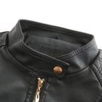 Women's Fitted Faux Leather Biker Jacket with Quilted Shoulders image 14