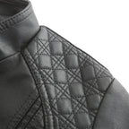 Women's Fitted Faux Leather Biker Jacket with Quilted Shoulders image 15