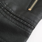 Women's Fitted Faux Leather Biker Jacket with Quilted Shoulders image 16