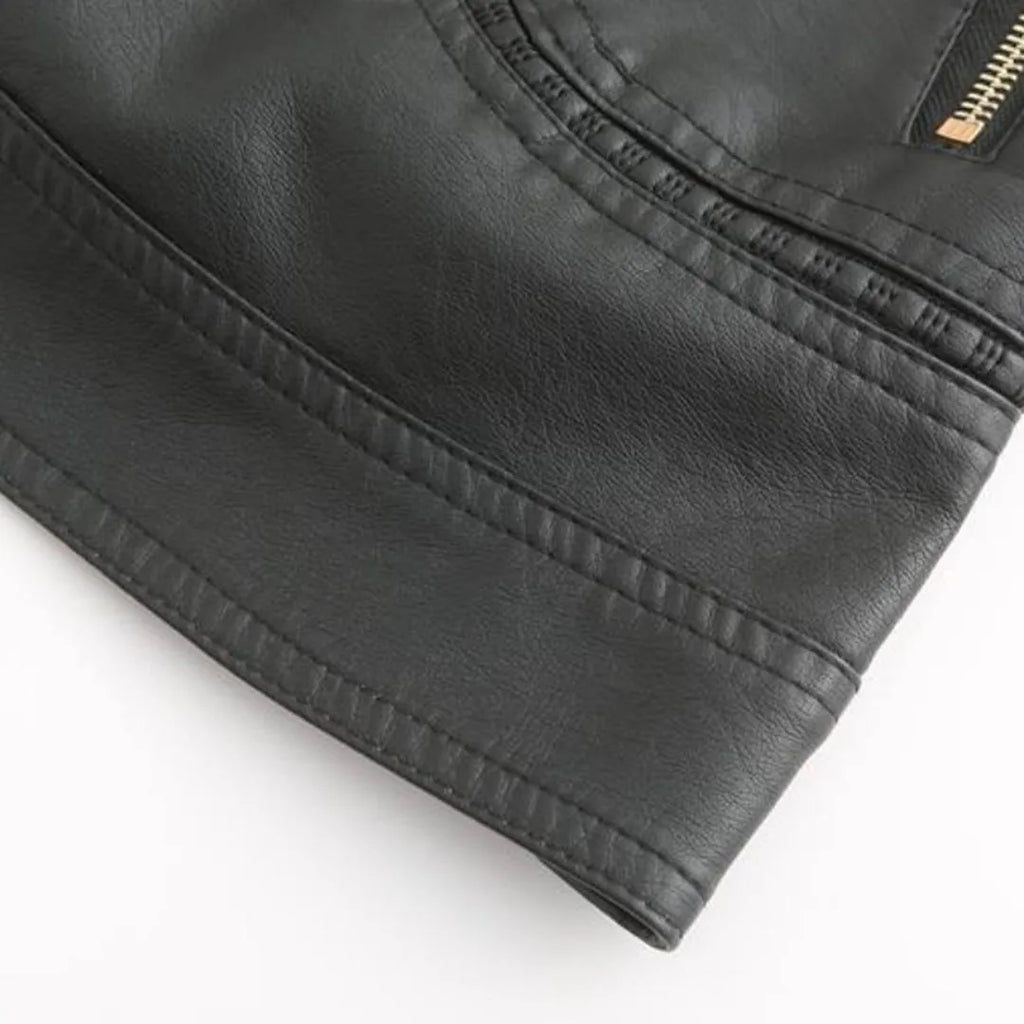 Women's Fitted Faux Leather Biker Jacket with Quilted Shoulders image 17