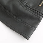 Women's Fitted Faux Leather Biker Jacket with Quilted Shoulders image 17