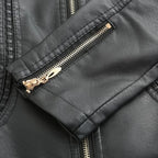 Women's Fitted Faux Leather Biker Jacket with Quilted Shoulders image 18