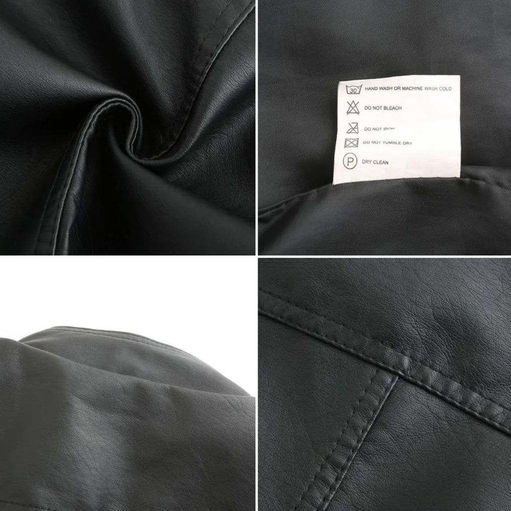 Women's Fitted Faux Leather Biker Jacket with Quilted Shoulders image 9
