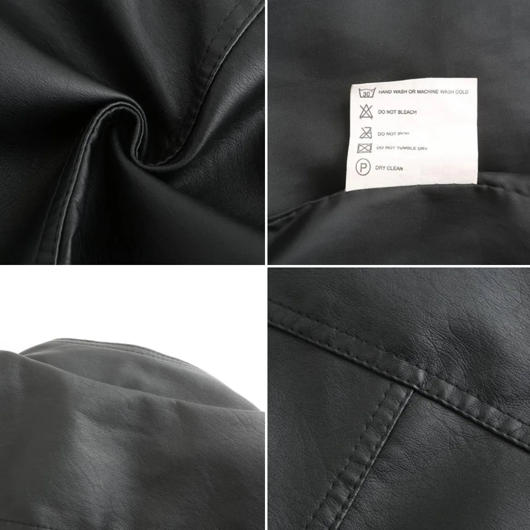 Women's Fitted Faux Leather Biker Jacket with Quilted Shoulders image 9