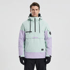 Front studio shot of the black and white two-tone anorak showing overall silhouette and fit