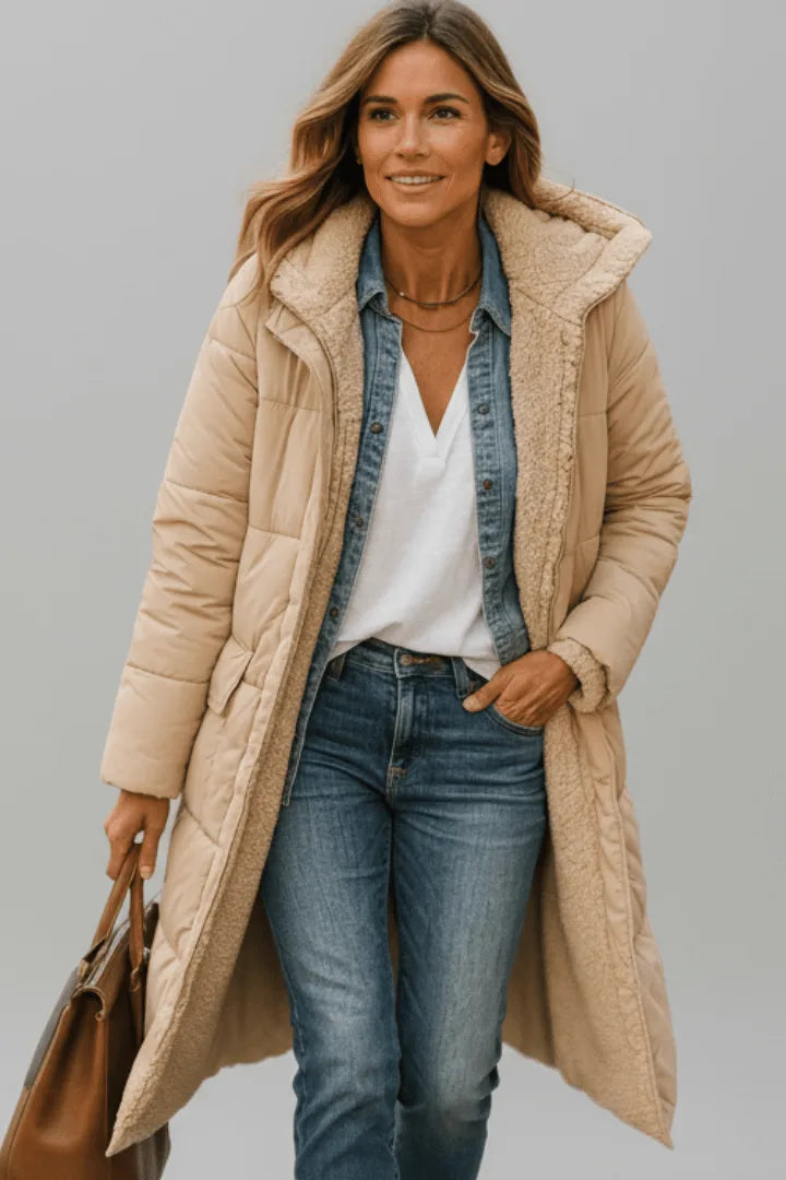 Hooded Longline Puffer Coat for Women in Winter image 10