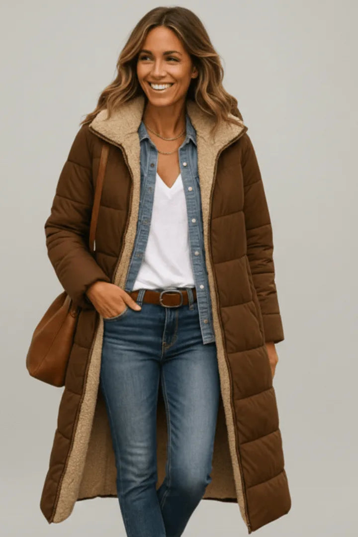 Hooded Longline Puffer Coat for Women in Winter image 9
