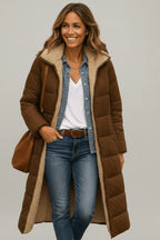 Hooded Longline Puffer Coat for Women in Winter image 9