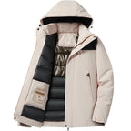Side angle of black jacket highlighting the zipped chest pocket and slightly padded sleeve