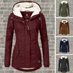 Burgundy coat main view with four small thumbnail images showing army green, brown, navy and black colourways