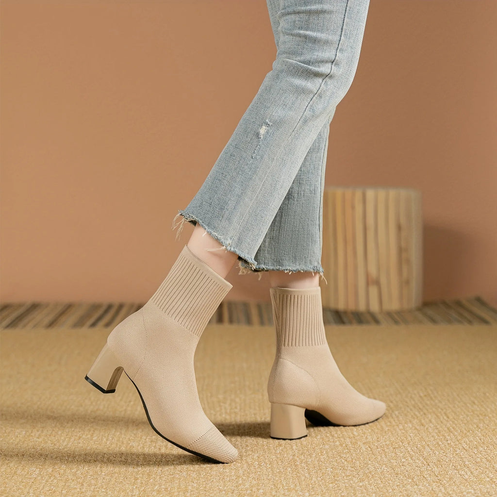 Comfort Knitted Sock Boots with Block Heel for Women image 10