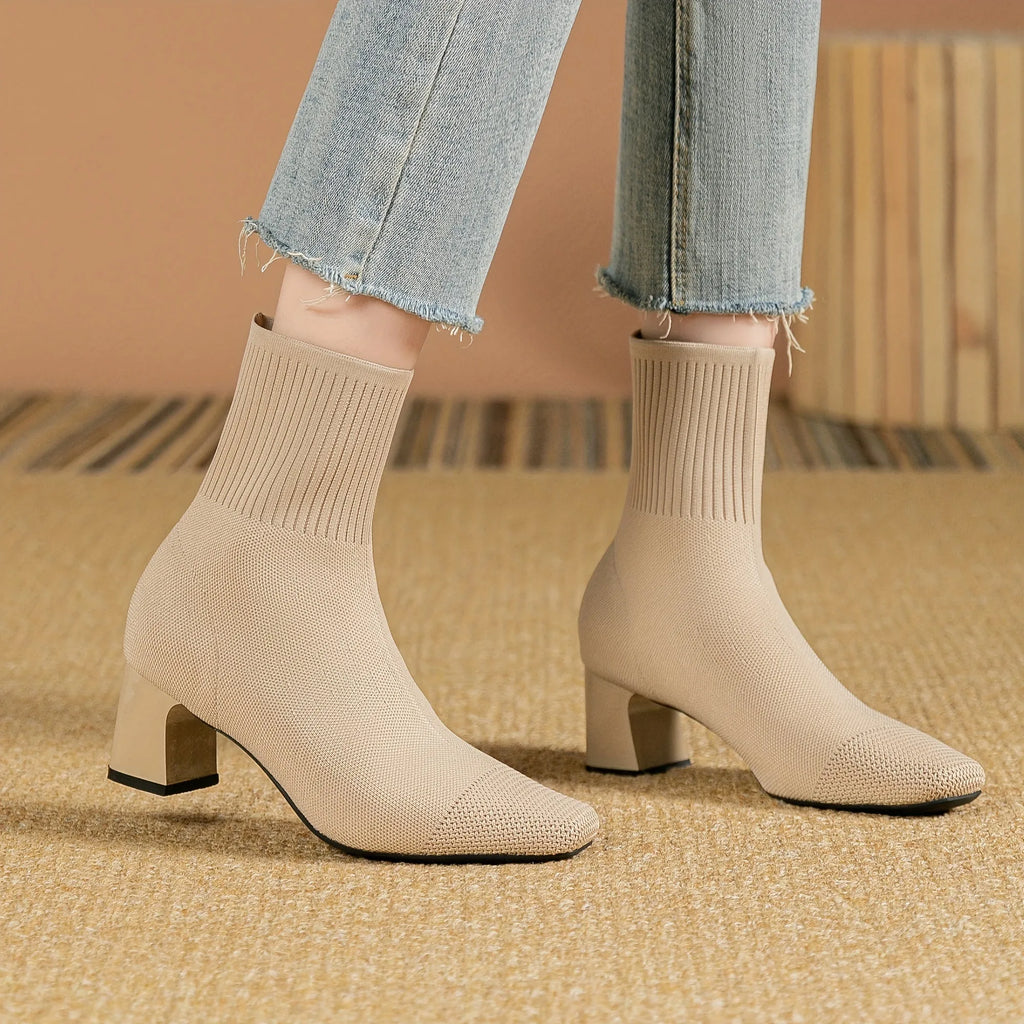 Comfort Knitted Sock Boots with Block Heel for Women image 11