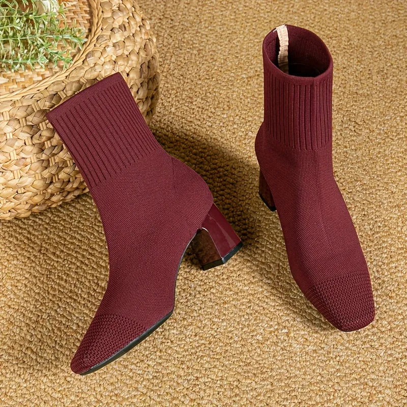 Comfort Knitted Sock Boots with Block Heel for Women image 13
