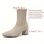 Comfort Knitted Sock Boots with Block Heel for Women image 14