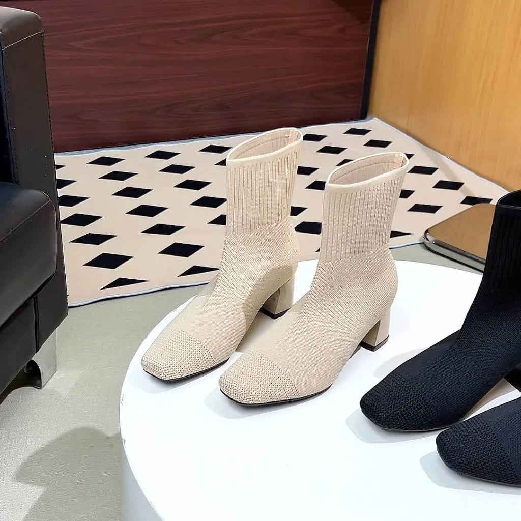 Comfort Knitted Sock Boots with Block Heel for Women image 15