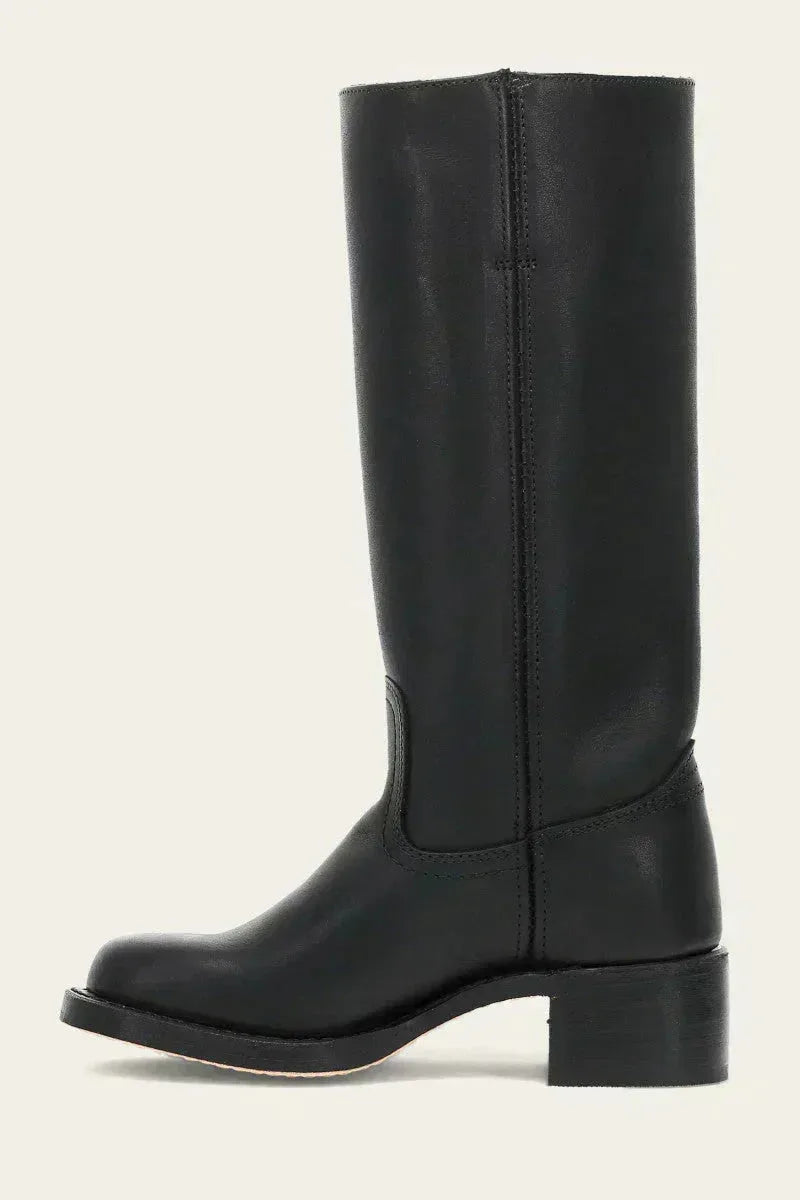 Interior view of a boot showing the tan leather lining and inside zip closure