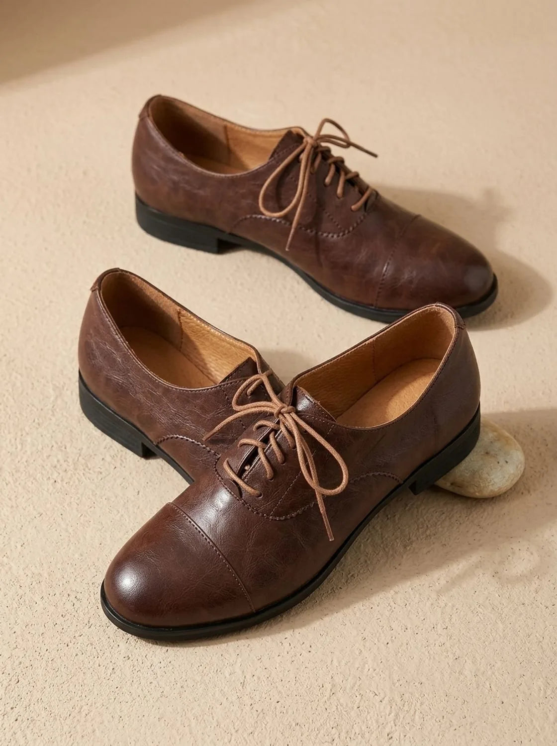 Leather Lace-Up Oxford Shoes with Cap-Toe for Women image 12