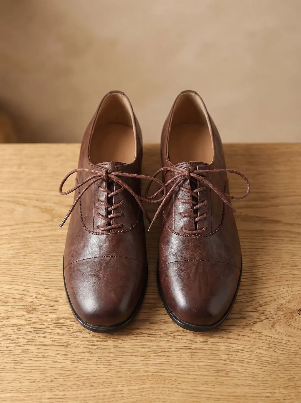 Leather Lace-Up Oxford Shoes with Cap-Toe for Women image 13