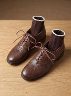 Leather Lace-Up Oxford Shoes with Cap-Toe for Women image 16