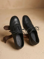 Leather Lace-Up Oxford Shoes with Cap-Toe for Women image 23