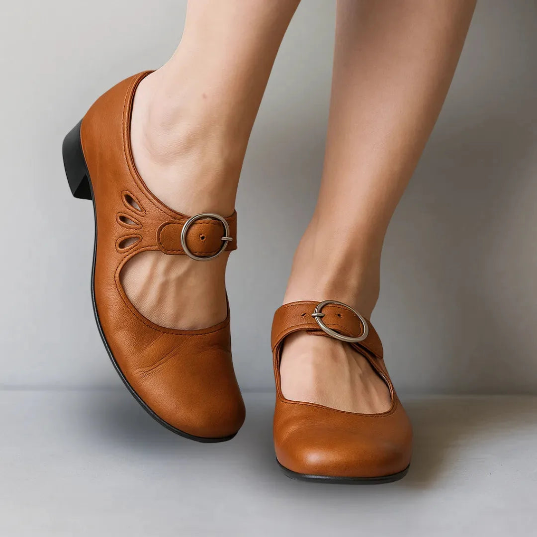 Roberta | Leather Mary Jane Pumps with Ankle Strap for Women