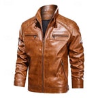 Close view of tan brown leather biker jacket showing zip fastenings, cuffs and adjustable waist tab