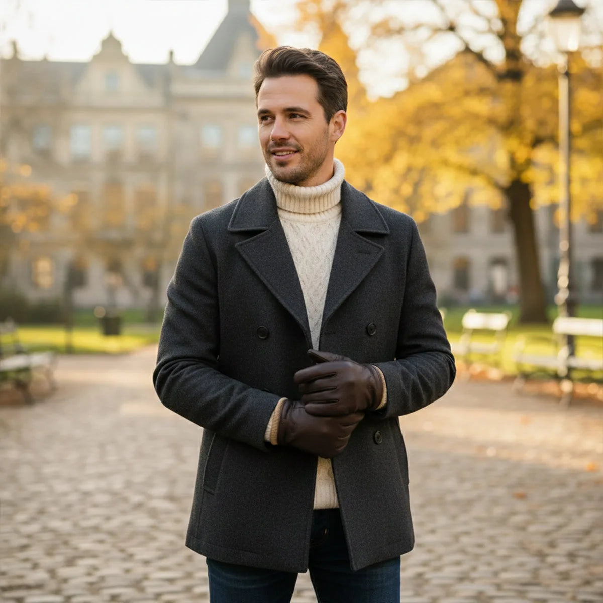 Brown leather gloves shown from above, highlighting the soft grain finish and ribbed cuff trim