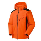 Bright orange and black jacket with zip chest pocket and elasticated cuffs