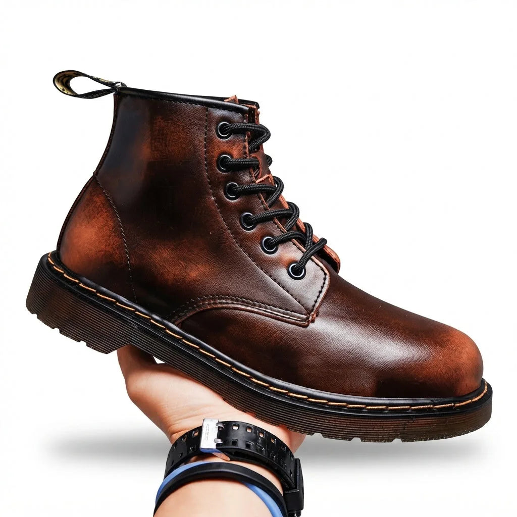Leather Lace-Up Combat Boots with Cushioned Sole