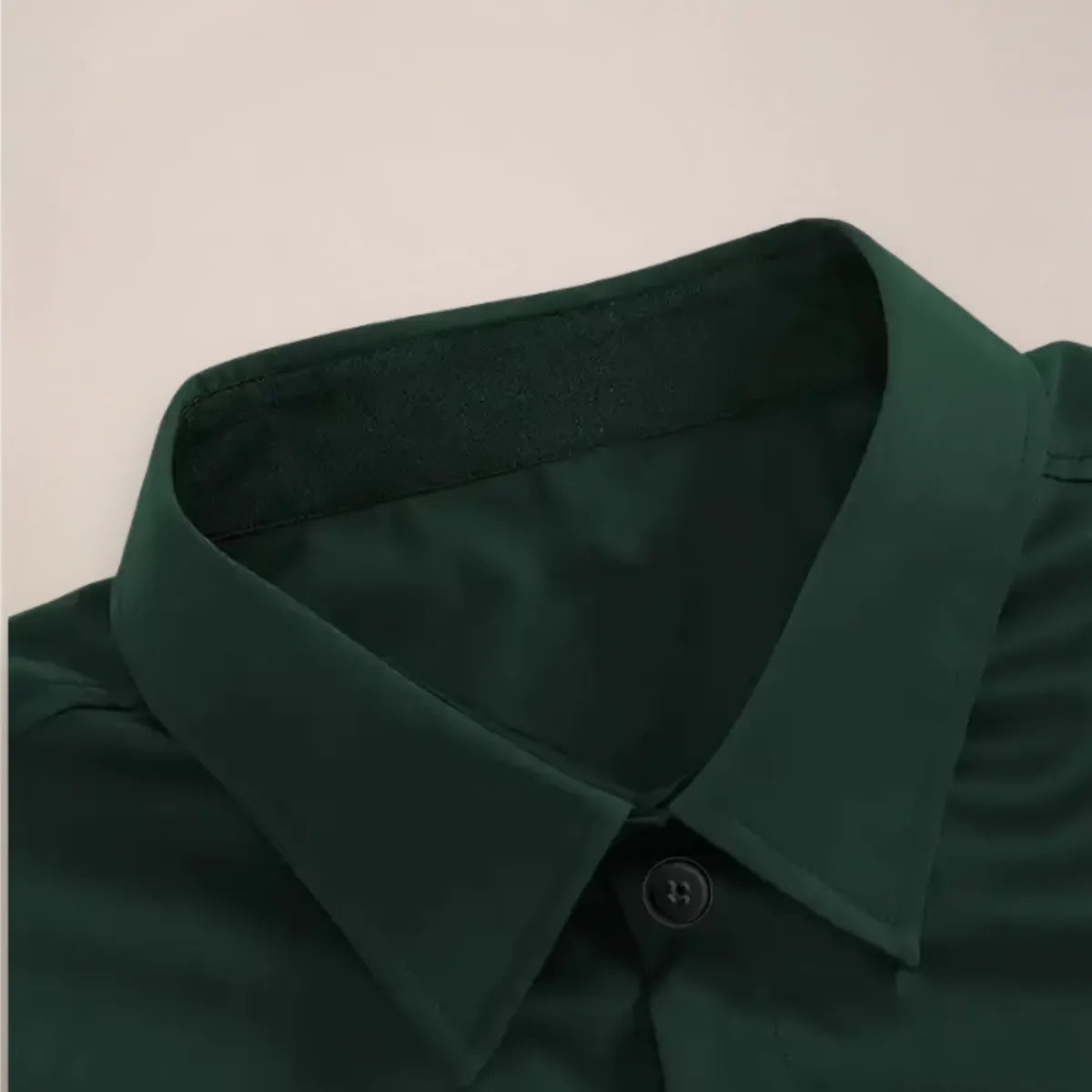 Front view of a tailored button-up shirt highlighting the evenly spaced buttons and slim fit.