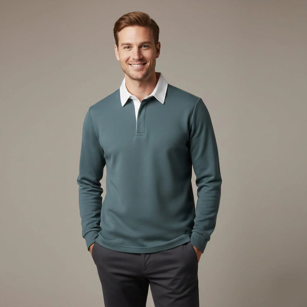 Men's Long Sleeve Knit Polo Jumper with Contrast Collar image 10