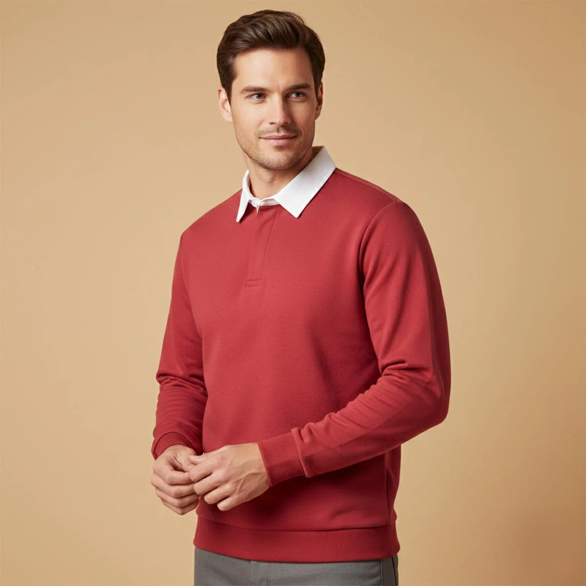 Men's Long Sleeve Knit Polo Jumper with Contrast Collar image 14